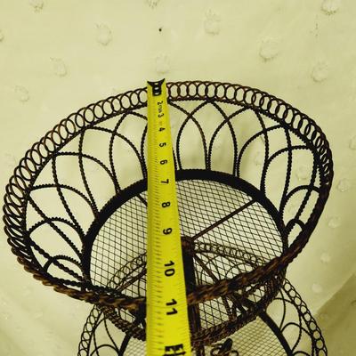 ORNATE TALL METAL WIRE 2 TIER BASKET PLANTER