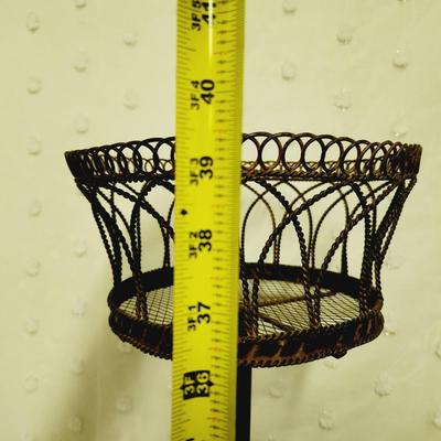 ORNATE TALL METAL WIRE 2 TIER BASKET PLANTER