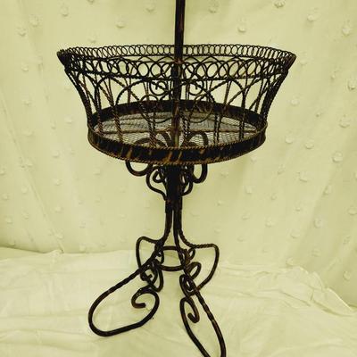 ORNATE TALL METAL WIRE 2 TIER BASKET PLANTER