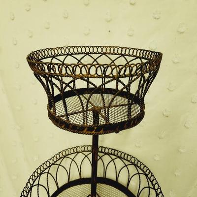 ORNATE TALL METAL WIRE 2 TIER BASKET PLANTER