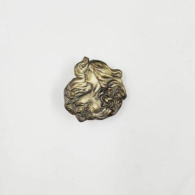 VINTAGE BRASS LUNTONEL WHISPY WOMAN BELT BUCKLE