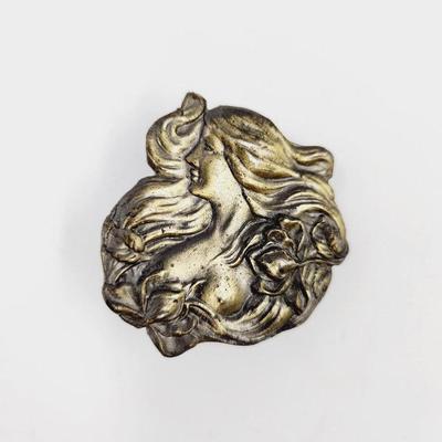 VINTAGE BRASS LUNTONEL WHISPY WOMAN BELT BUCKLE