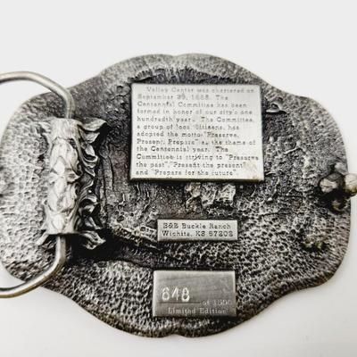 VINTAGE PEWTER VALLEY CENTER CENTENNIAL COLLECTABLE BELT BUCKLE NUMBERED