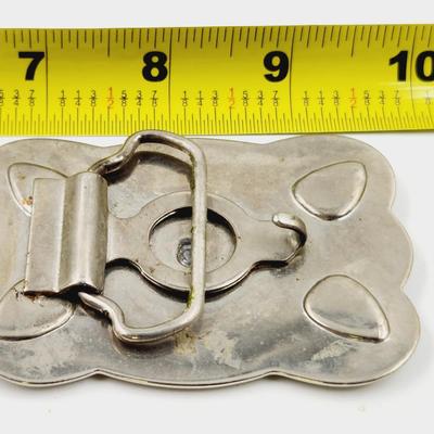 VINTAGE SILVER TONED & TURQUOISE BELT BUCKLE