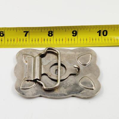 VINTAGE SILVER TONED & TURQUOISE BELT BUCKLE
