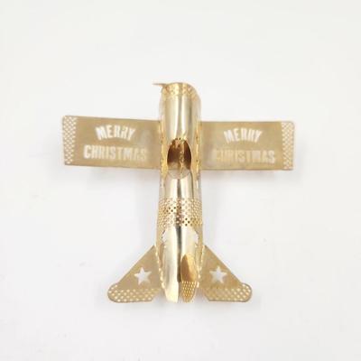 MERRY CHRISTMAS BRASS AIRPLANE ORNAMENT