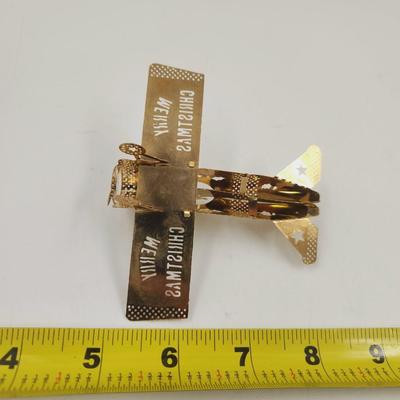 MERRY CHRISTMAS BRASS AIRPLANE ORNAMENT