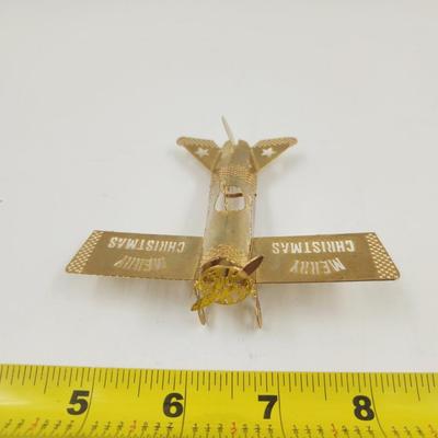 MERRY CHRISTMAS BRASS AIRPLANE ORNAMENT