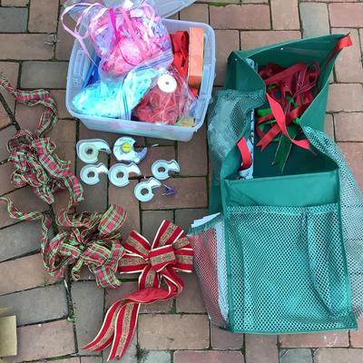 8592 Christmas Gift Wrapping Lot with Ribbons, Tape, & Tissue Paper