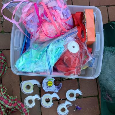 8592 Christmas Gift Wrapping Lot with Ribbons, Tape, & Tissue Paper