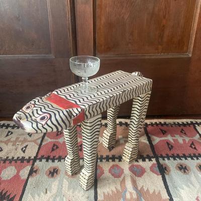 Small cat folk art drink table