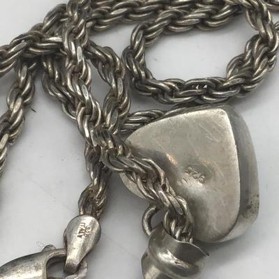 Heavy Silver 925 Chain With Stone Heart Pendant