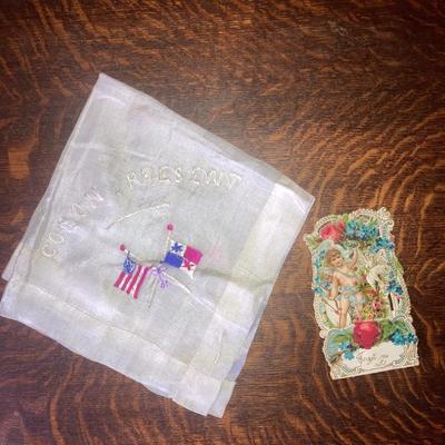 Antique card and handkerchief