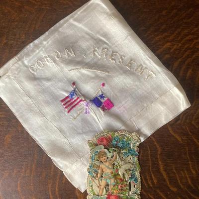Antique card and handkerchief