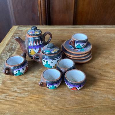Miniature doll size Mexican  painted tea set