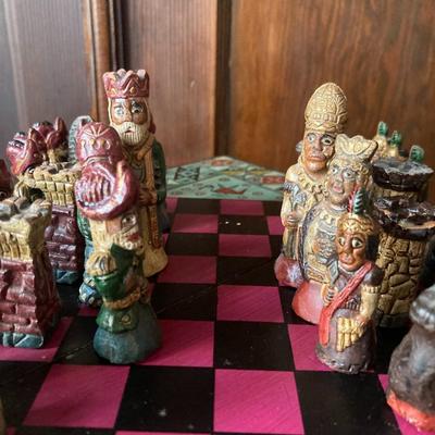 Folk art wood chess set