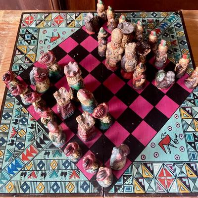Folk art wood chess set
