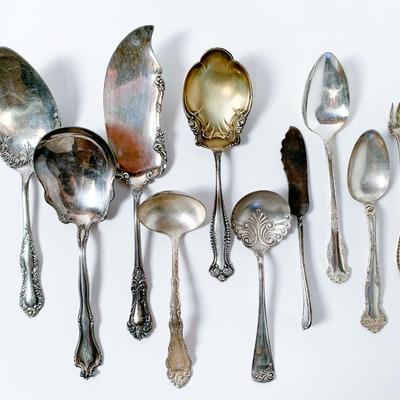 Lot of Stainless & Silverplate Serving Utensils