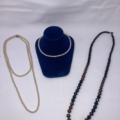2 vintage Pearl necklaces 1 glass beaded necklace