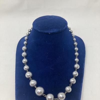 Large strand silver beaded necklace