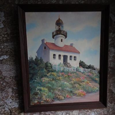 LOT 196  OIL ON BOARD LIGHT HOUSE