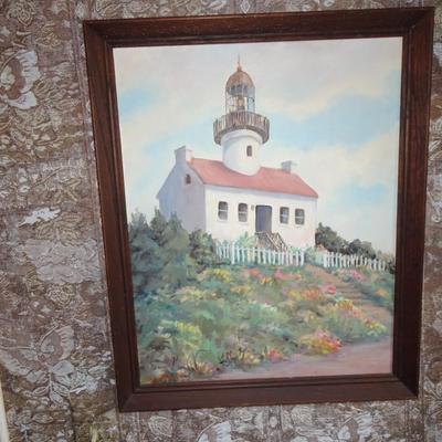 LOT 196  OIL ON BOARD LIGHT HOUSE