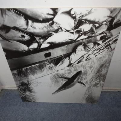 LOT 197. BLACK AND WHITE TUNA FISHING PHOTO ON FOAM BACKING
