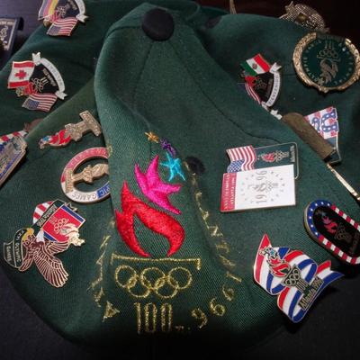 LOT 205. COLLECTION OF ATLANTA OLYMPIC PINS AND HAT