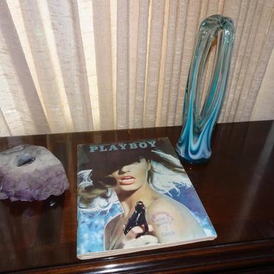 LOT 206. TWO CANDLE HOLDERS AND VINTAGE PLAYBOY MAGAZINE