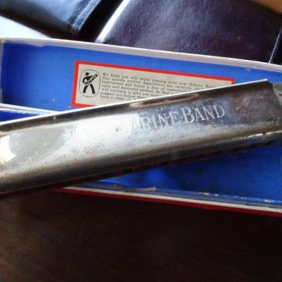 LOT 207. MARINE BAND HORNER  HARMONICA AND SIX USED WALLETS