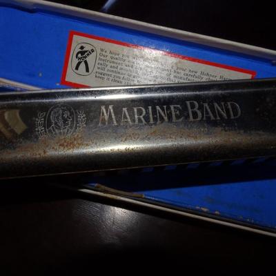 LOT 207. MARINE BAND HORNER  HARMONICA AND SIX USED WALLETS