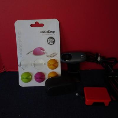 LOT 216 CHOPSTICKS, WEB CAMERA, CORD MINDER
