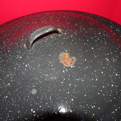 LOT 336. ENAMEL WARE POT CHIP ON LID