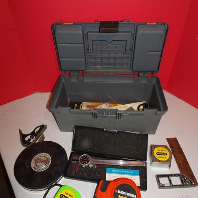 LOT 343. MISC MEASURING TOOLS AND TOOL BOX