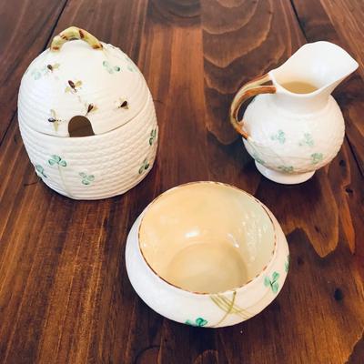 BELLEEK Ireland 3rd Green Mark Shamrock Set of 3