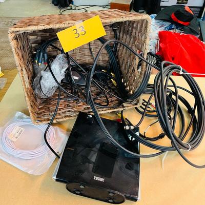 Bin with TV antenna and cable