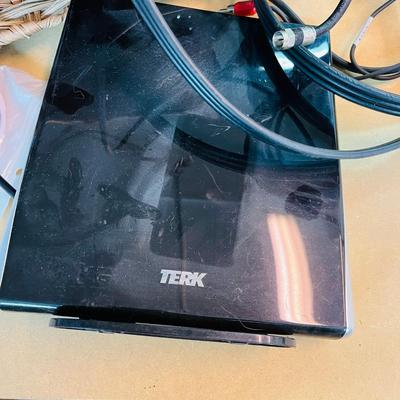 Bin with TV antenna and cable