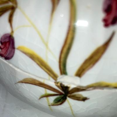 Hand painted porcelain lidded vessel (small chip see photos)