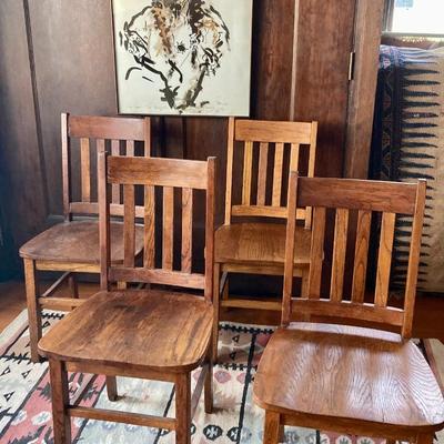 Set of 4 craftsman dark oak chairs