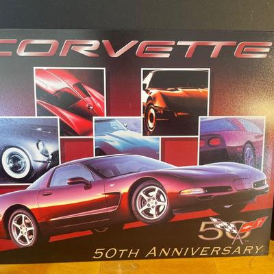 Lot 41-A. Corvette Leather Duffel Bag & Metal Poster