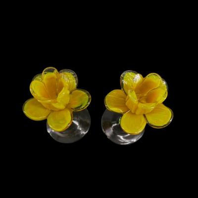Hand-blown Glass Yellow Flower Candlesticks
