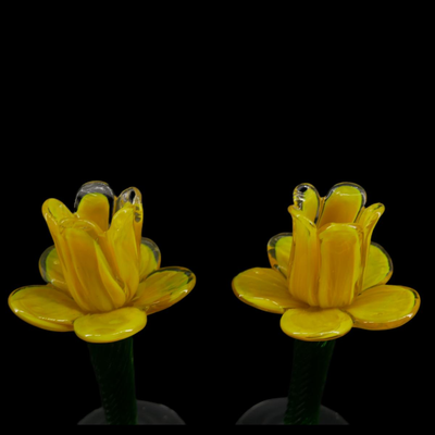 Hand-blown Glass Yellow Flower Candlesticks