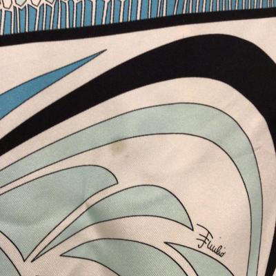 8598 Emilio PUCCI Aqua, Blue, Black Silk Scarf