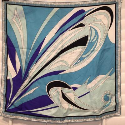 8598 Emilio PUCCI Aqua, Blue, Black Silk Scarf