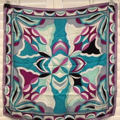 8599 Emilio PUCCI Kaleidoscope Purple Teal White Silk Scarf
