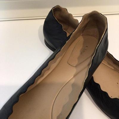 8748 CHLOE Leather Scalloped Edge Ballerina Flats 8.5