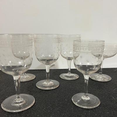 20 Piece Set Boston & Sandwich Engraved Greek Key & Stars Flint Glass set