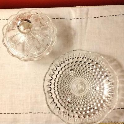 Vintage Anchor Hocking 3 footed Candy Dish and Cut Glass Covered Candy Dish