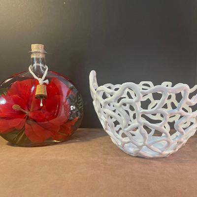 Lot 193. Ceramic Basket and Decorative Bottle