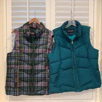 8650 Two LANDS END Plaid and Teal Green Ladies Vests Size Med